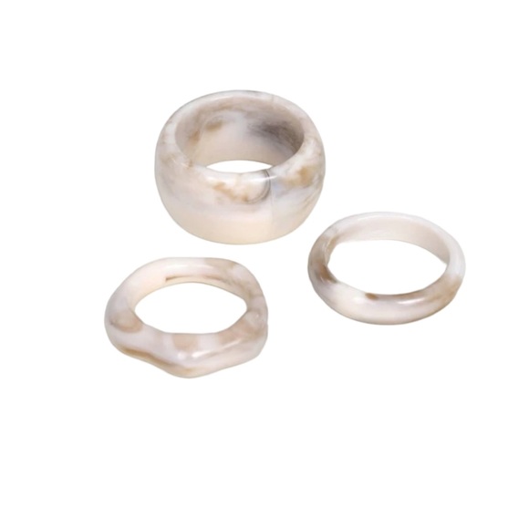 Set of 3 Marbled Chunky Earth Tone Neutral Rings - Picture 9 of 11